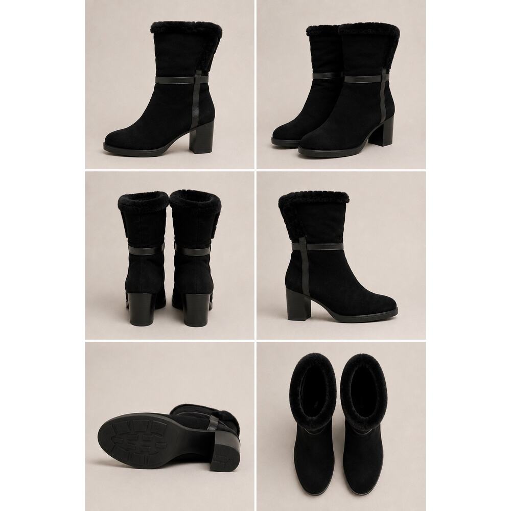 Aquatalia Isolda Suede Shearling Booties – Black – Size 7 - Picture 3 of 3
